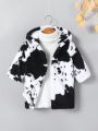 Baby Girl Graphic Print Hooded Fleece Coat Without Sweater