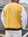 Men's Plus Size Contrast Letter Pattern Button Front Jacket