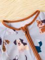 Infant Girls' Cute Cartoon Animal Printed Zipper Jumpsuit For Spring, Autumn And Winter