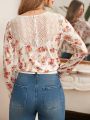 SHEIN Frenchy Women's Floral Print Lace Patchwork T-shirt
