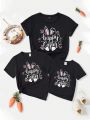 Easter Tween Girls' Funny Bunny Slogan Printed Short Sleeve T-Shirt (Family Matching Outfits Mommy And Me, 3 Pieces Are Sold Separately)