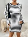 SHEIN Essnce Ladies' Striped Back Tie Hollow Out Dress