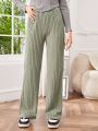 SHEIN Teen Girls' Knitted Fleece Lined Wide Leg Pants With Scratches For Casual Wear