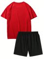 Manfinity Men'S Plus Size Letter Print Round Neck T-Shirt And Shorts Two Pieces Set
