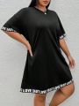 SHEIN CURVE+ Plus Size Loose Fit Drop Shoulder T-Shirt Dress With Letter Print