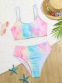 Teen Girls' Tie-Dye Printed Two Piece Swimsuit Set