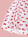 Teen Girls' Heart Printed Mesh Splice Cami Dress