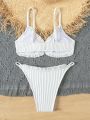 Teen Girl's Flounced Bandeau Bikini Beachwear Set And Mommy And Me Matching Outfits (2 Sets Sold Separately)
