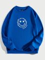 Manfinity Homme Men's Knitted Casual Round Neck Sweatshirt With Printed Letter & Smiling Face Design