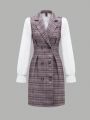 SHEIN MOD Women's Checkered Spliced Ruffle Sleeve Dress