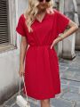 Women'S Solid Color Batwing Sleeve Dress