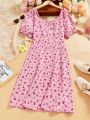 Teenage Girls' Mini Floral Print Puff Sleeve Dress