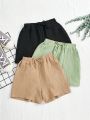 SHEIN Kids KDOMO 3pcs/set Loose Fit Solid Color Shorts For Teenage Girls