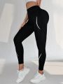 Colorful High Waist Sports Leggings With Rolled Edge