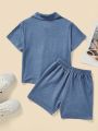 SHEIN Kids EVRYDAY Boys' Fashionable, Casual, Trendy, Comfortable And Casual Two-Piece Set