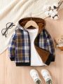 Baby Boy Plaid Print Teddy Lined Hooded Jacket Without Tee