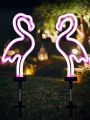 2pcs/1pc Solar neon Flamingo garden lights, neon pink flamingo lighting, waterproof outdoor path post lights, birthday party wedding Christmas decorative lights, garden, yard, lawn, park, walkway, path decoration, gifts for close friends and friends