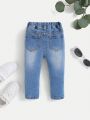 SHEIN Stretchy Distressed Casual Denim Pants For Baby Girls