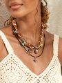 SHEIN VCAY 1pc Double Layered Star & Faux Pearl Statement Necklace