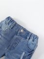Young Boy Vintage Street Style Cool Washed Ripped Distressed Frayed Hem Denim Shorts With Elasticity And Comfortable Fit