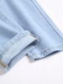 SHEIN Teen Boy's Casual Slim Fit Mid-Rise Frayed Irregular Cut Jeans
