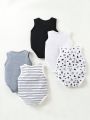 5pcs/Set Baby Boy's Comfortable Casual Multi-Color Knitted Rompers With Stretch, Summer