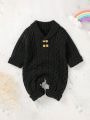 Baby Boys' Collared Button-up Decorated Sweater Romper