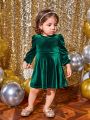 SHEIN Baby Girl Puff Sleeve Velvet Dress