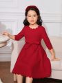 SHEIN Kids KDOMO Young Girl Scallop Trim Belted Dress