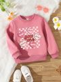 Young Girl Heart & Slogan Graphic Thermal Lined Sweatshirt