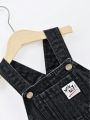 Baby Boy Letter Patched Detail Denim Overalls
