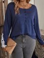 SHEIN LUNE Women's Large Size Solid Color Half Button Cardigan T-shirt