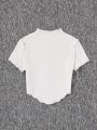 SHEIN Teenage Girls' Curve Hem Slim Fit White T-Shirt