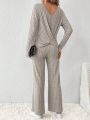 SHEIN Frenchy Solid Color Ribbed Knit Long Sleeve Casual 2-Piece Set
