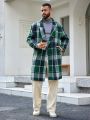 Manfinity Men's Plus Size Plaid Pattern Long-Sleeved Woven Casual Long Overcoat