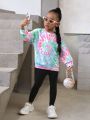SHEIN Kids Cooltwn Girls' Casual Street Style Round Neck Long Sleeve Pullover Sweatshirt