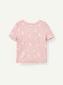 Cozy Cub Baby Girl Moon And Stars Pattern Short Sleeve Round Neck Top With Casual Shorts Home Wear Set