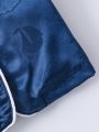 Baby Boy Cloud & Sailboat Design Satin Jacquard Contrast Color Rolled Edge Short Sleeve Shirt And Shorts Set, Pajamas & Lounge