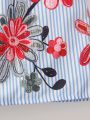 SHEIN Kids SUNSHNE Little Girls' Off-Shoulder Floral And Striped Print Dress