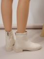 Women's Elegant Style Outdoor Short Boots, Beige Color, Pu Material, Fall And Winter