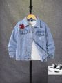 Tween Boy Letter Patched Ripped Denim Jacket Without Tee
