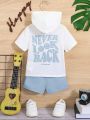 SHEIN Baby Boy Casual Letter Cartoon Printed Hooded Top And Shorts Set