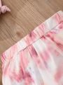 SHEIN Kids EVRYDAY Tween Girl's Tie-Dye Bear Print Crushed Velvet Two Piece Set