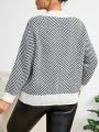 SHEIN Privé Plus Size Diagonal Stripe Patchwork V-neck Cardigan