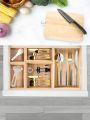 SHEIN Basic living 1Pc Bamboo Drawer Organizer,5 Sizes available Adjustable Kitchen Drawer Organizer Utensils Bamboo Organizers Silverware Storage Box Cutlery Tray Multi-Use,Versatile Dividers Cutlery Holders Bins Containers for Flatware Kitchen