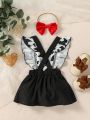 SHEIN Baby Girls' Color-Block  & Wizard Cosplay Style Suspender Skirt, Cute & Elegant For Party Occasions In Spring & Summer