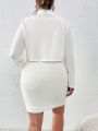 SHEIN Essnce Women's Plus Size Vest Dress And Shirt Two Piece Set