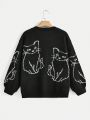 SHEIN Qutie Plus Cat Pattern Drop Shoulder Sweater