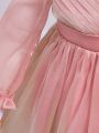 SHEIN Baby Girl's Elegant & Romantic Organza Bowknot Long Sleeve Dress Formal Wear