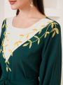 SHEIN Najma Botanical Embroidered Bell Sleeve Belt Dress